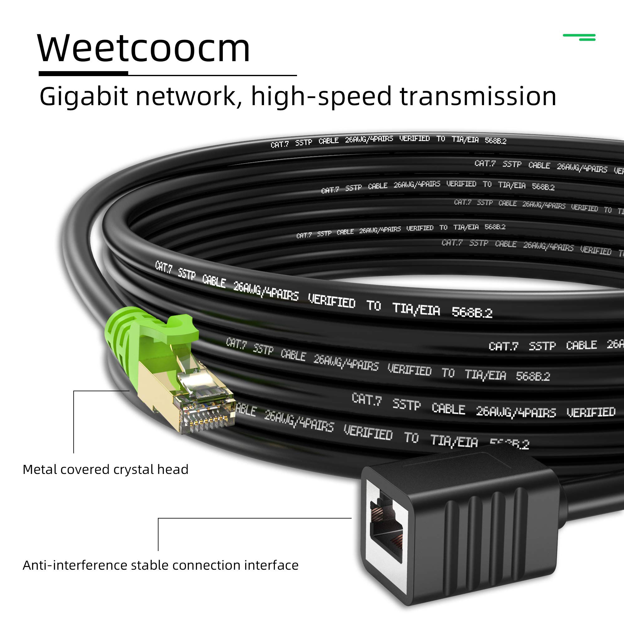 Câble d'extension Ethernet Cat6a de 30,5 m, câble d'extension de raccordement RJ45 blindé mâle vers femelle (30,5 m)