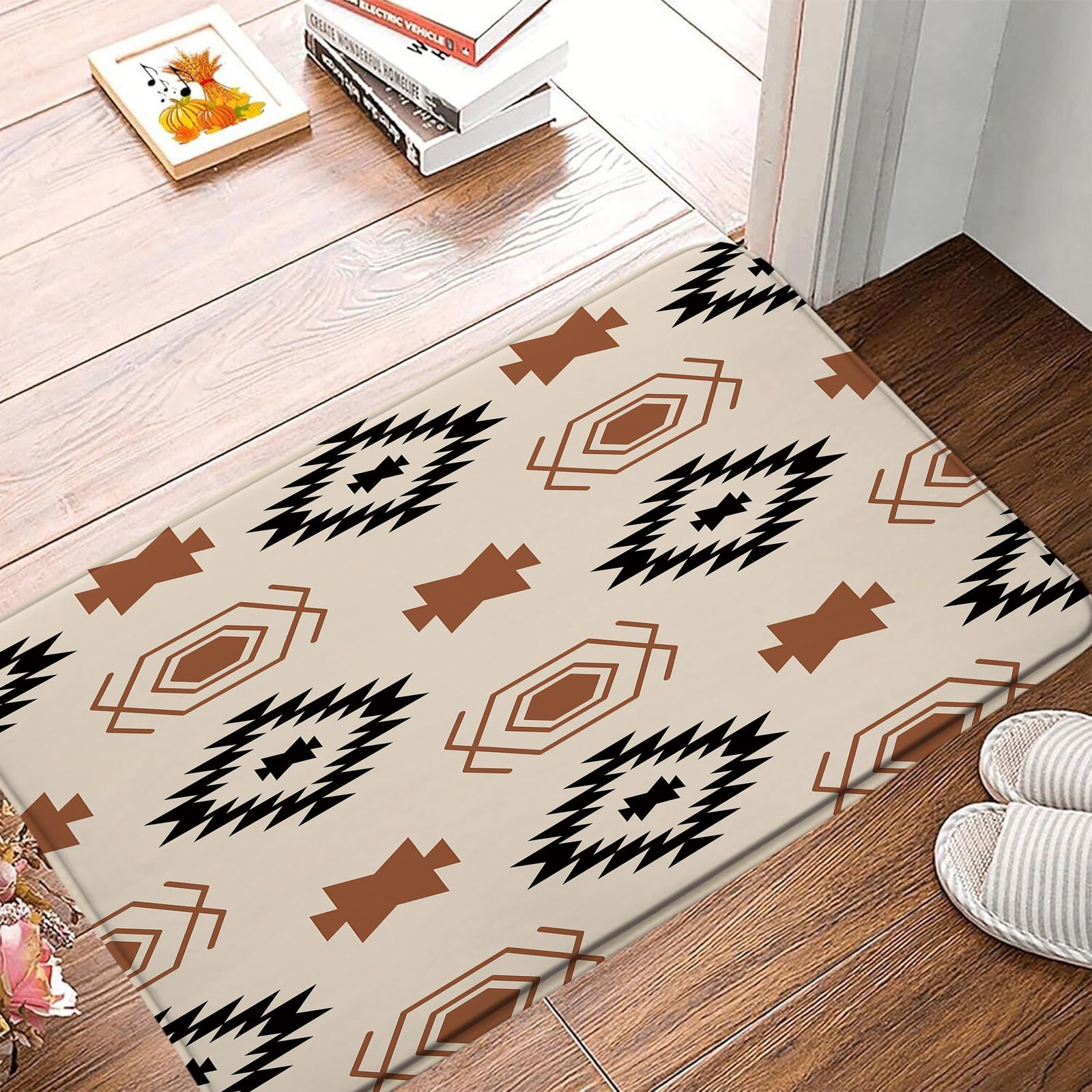 ZRUWUA Abstract Aztec Bath Mat Vintage Western Pattern Geometric Microfiber Memory Foam Bath Decor Mat 17.8"x29.5"