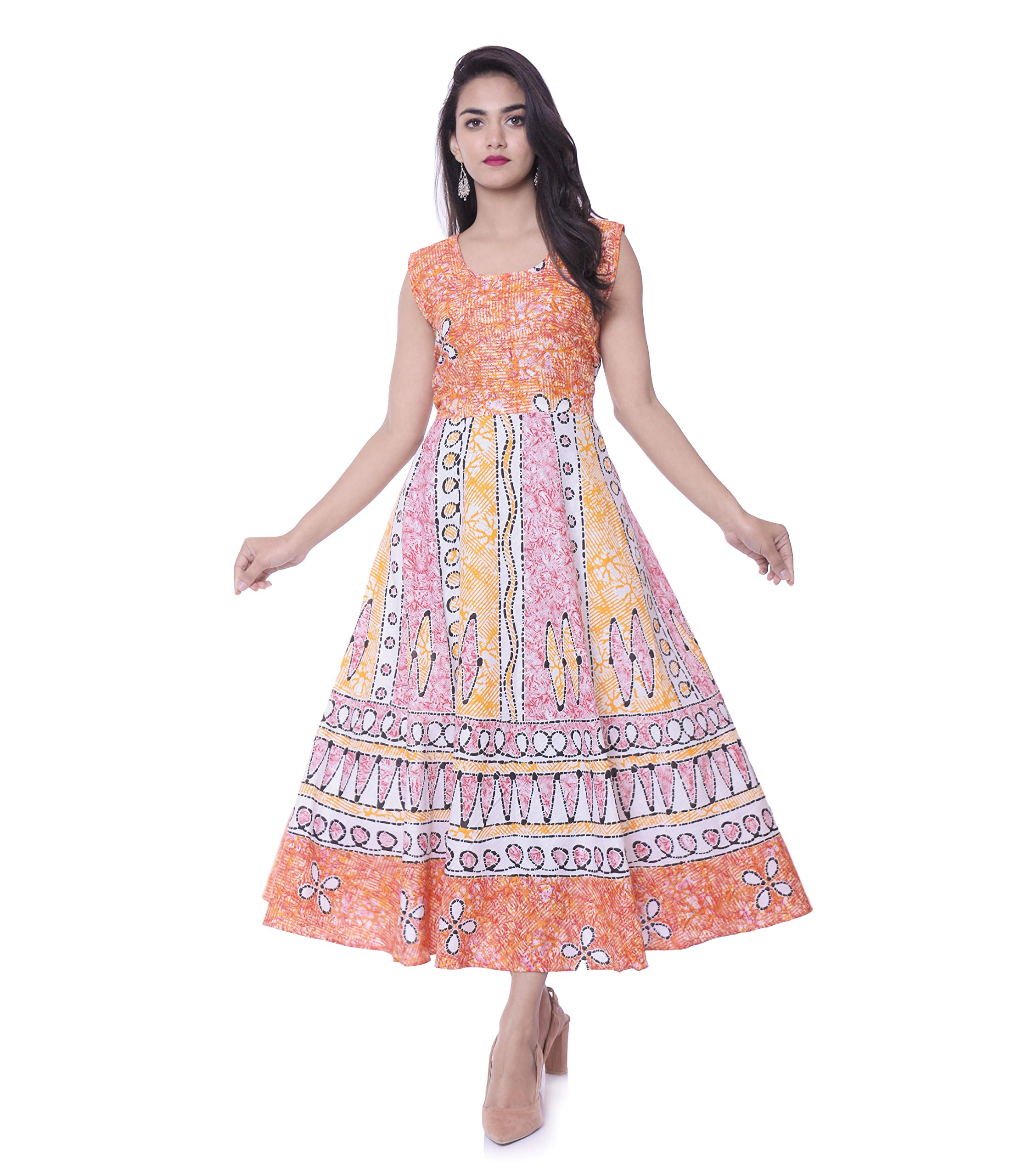art world Women's Cotton Rajasthani Jaipuri Traditional Floral Printed Long midi one Piece Dress-picture-32