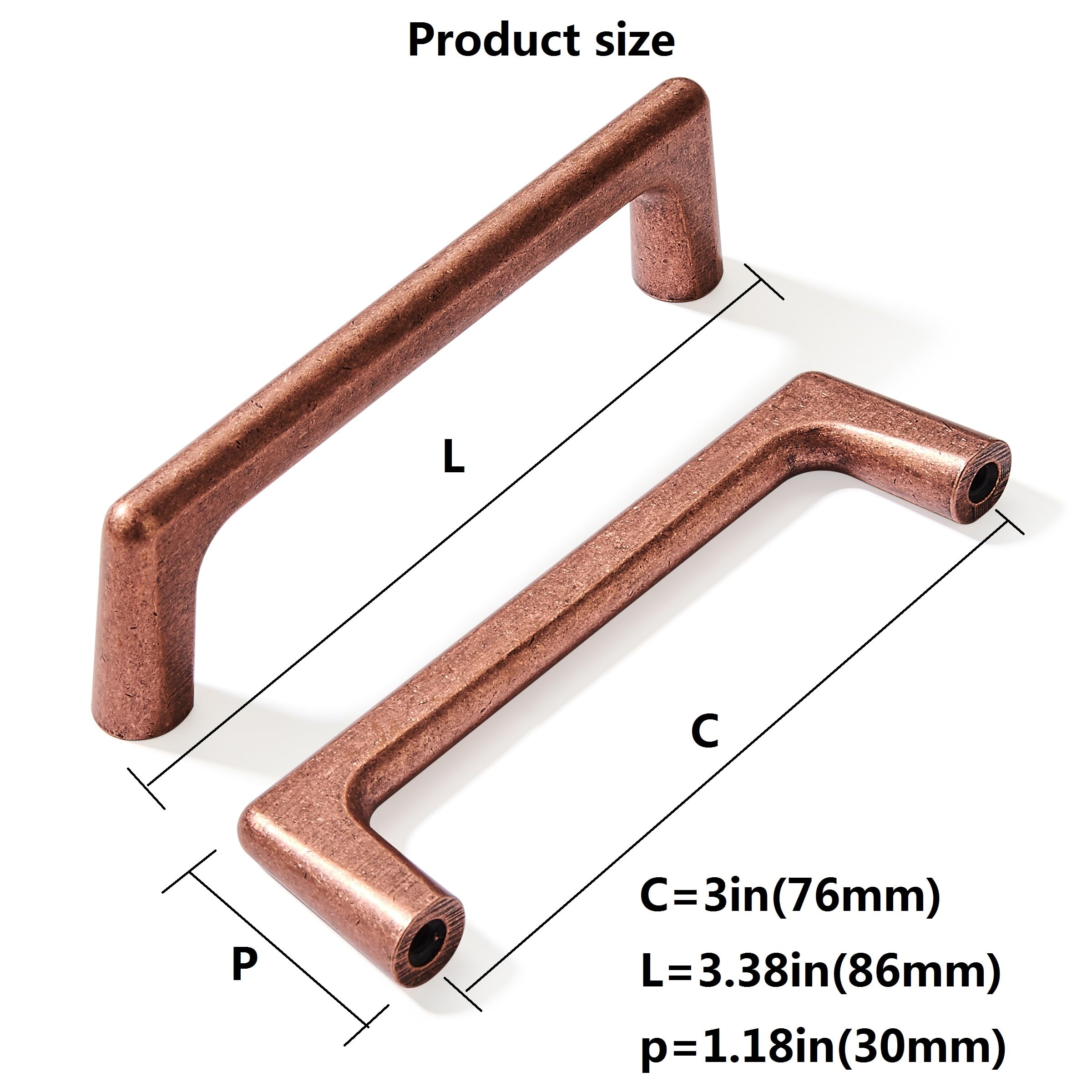 KHTUMEWARE-213 Antique Copper Cabinet Pulls CTC 3 in (76 mm) 10-Pack in Antique Copper — KHTUMEWARE