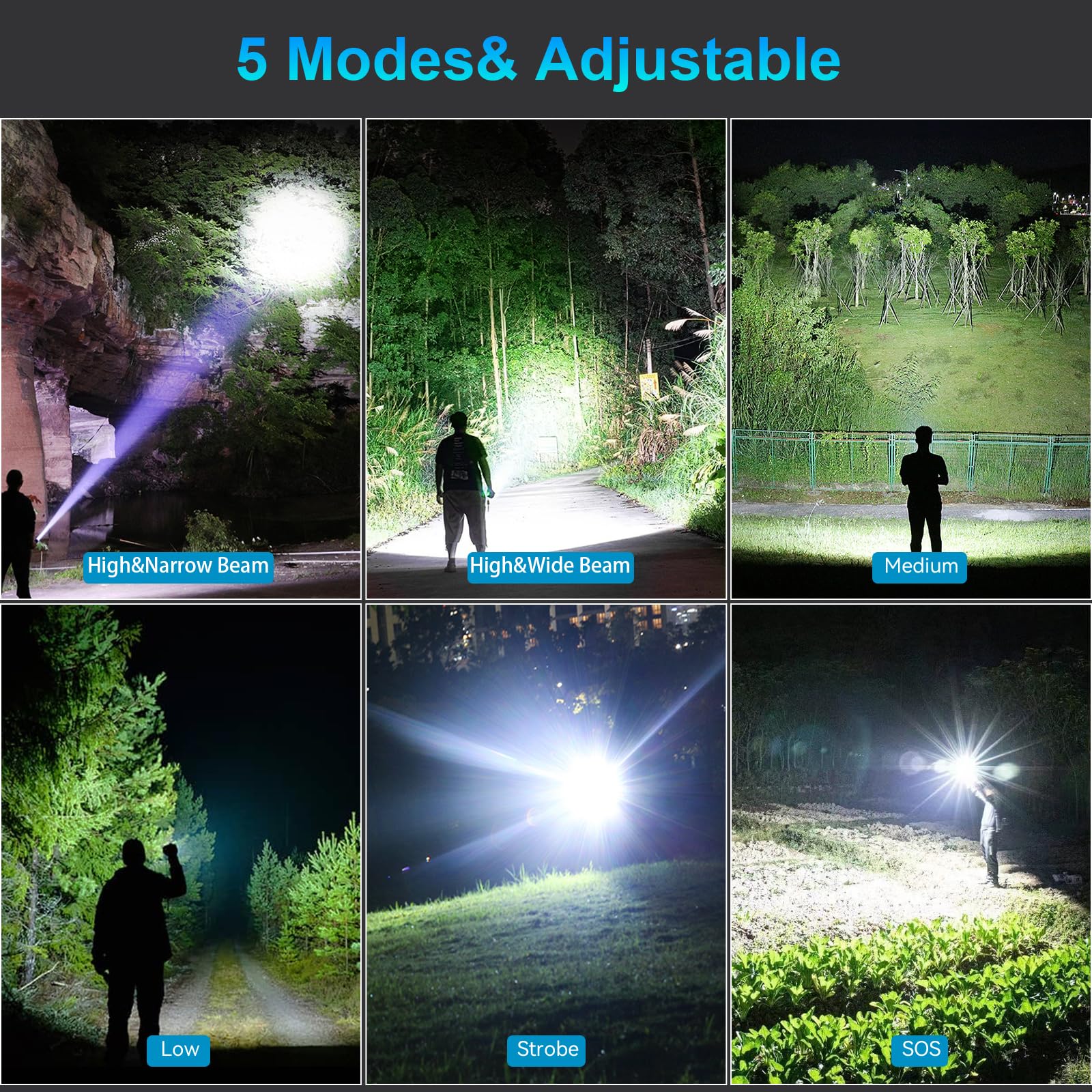 Rechargeable Flashlights High Lumens, 990000 Lumens LED Flashlight with 5 Modes, IPX6 Waterproof Flash Light with Large Capacity, Brightest Flashlights for Home Camping — Amazon image 4