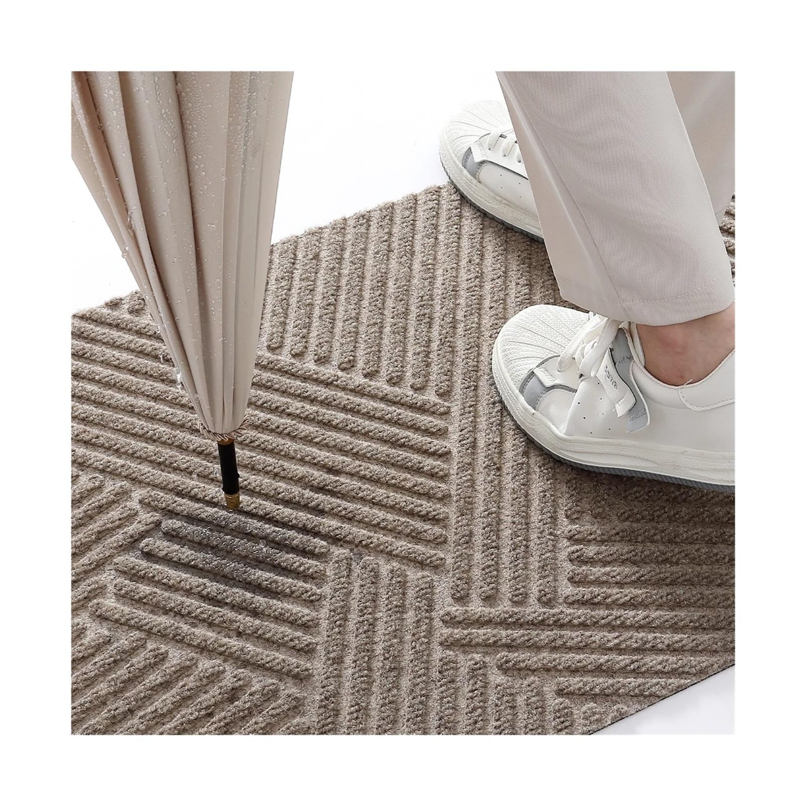 Zerbino Ingresso Esterno Zerbino professionale antiscivolo con motivo geometrico 3D, super assorbente, antipolvere, durevole e lavabile for casa/ufficio(Locus - Khaki,60x90cm)