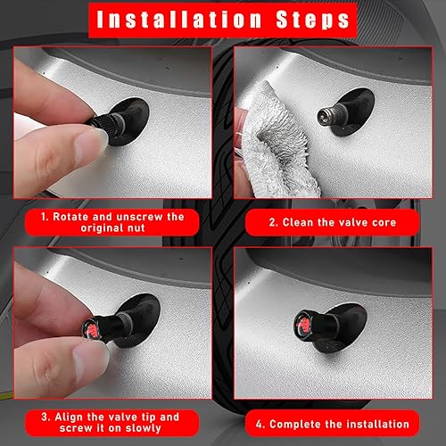 Miniatura 3 de Tapones para vástago de válvula de neumático, 4 piezas de cubierta de válvula de aleación de aluminio con junta de goma antifugas, tapas herméticas