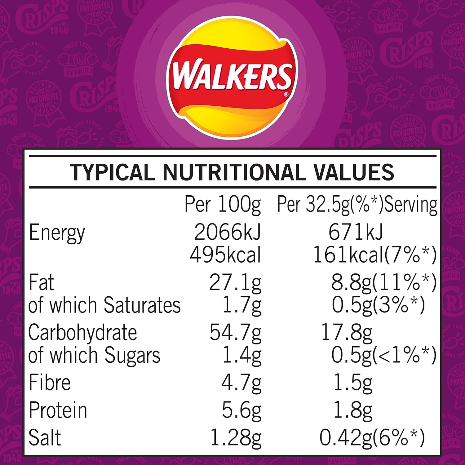 Walkers Crisps Worcester Sauce x 32 1040g
