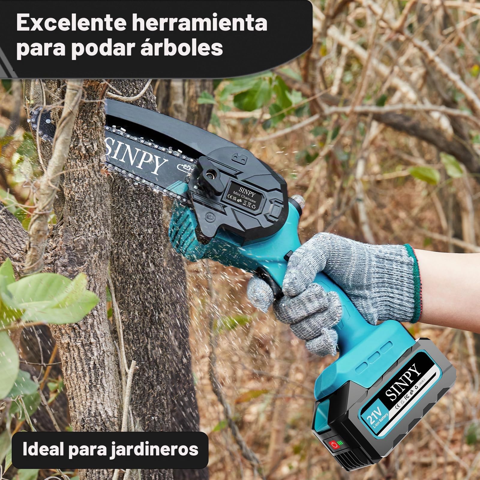 Mini motosierra inalámbrica de 6 pulgadas con 2 baterías de 4000 mAh, mini motosierra eléctrica con sistema de aceite, para árboles, jardín y corte de madera.