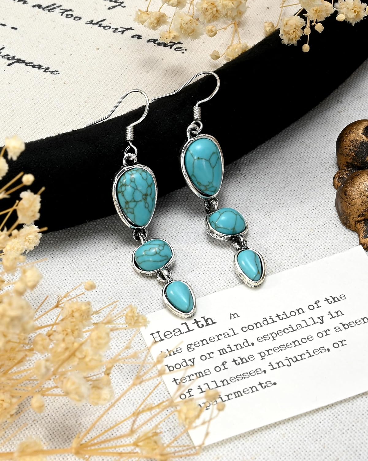 Boho Silver Turquoise Teardrop Western Country Earrings Drop Dangle Vintage Stone Bohemian Statement Earrings for Women Cowgirl - Image 7