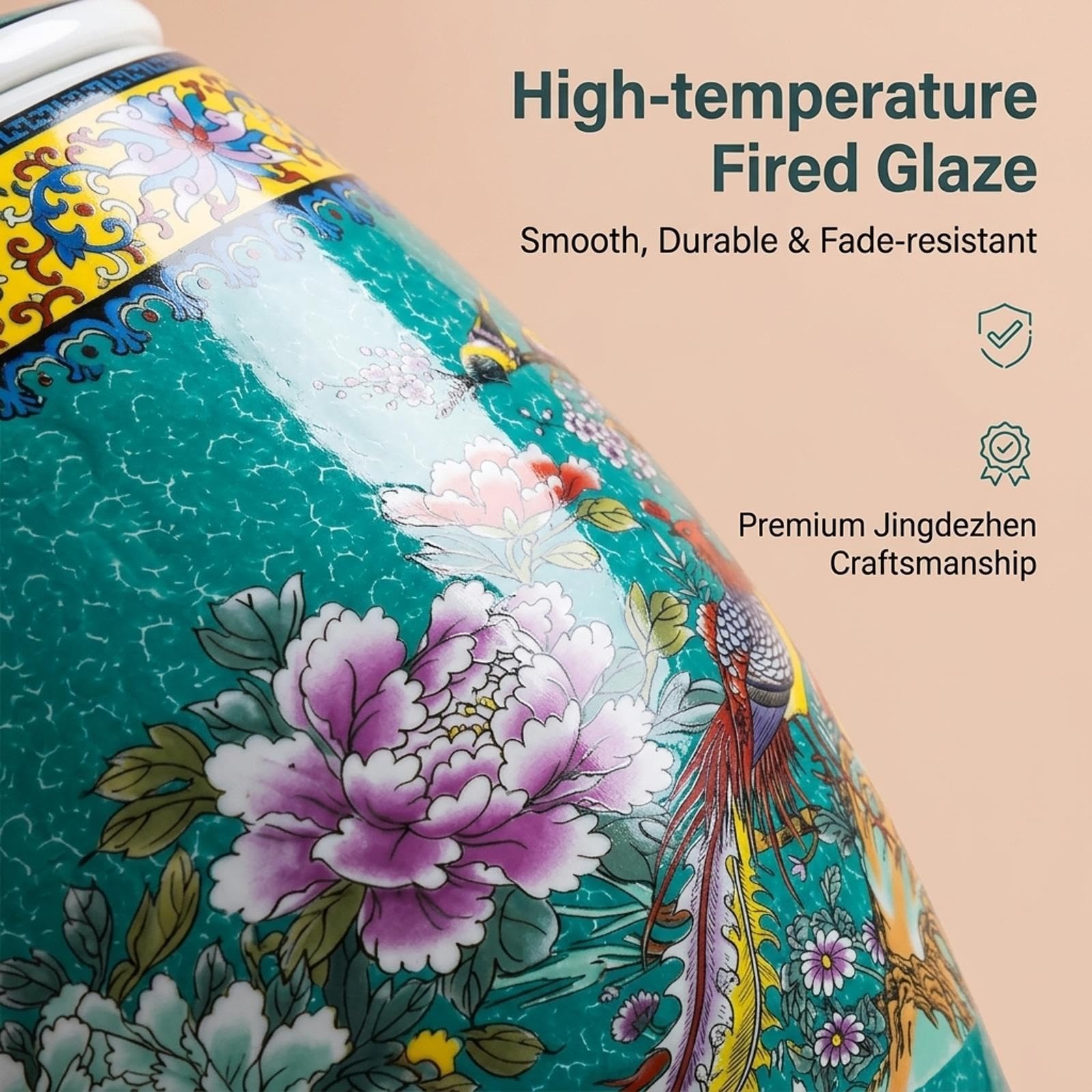 Keramik-Reisbehälter, luftdichter Keramikbehälter für Reis mit Deckel | Hochtemperatur gebrannter Jingdezhen Porzellan Fermentiergefäß, Griffdeckel, 4 Größen, für Gurken(24*32cm)