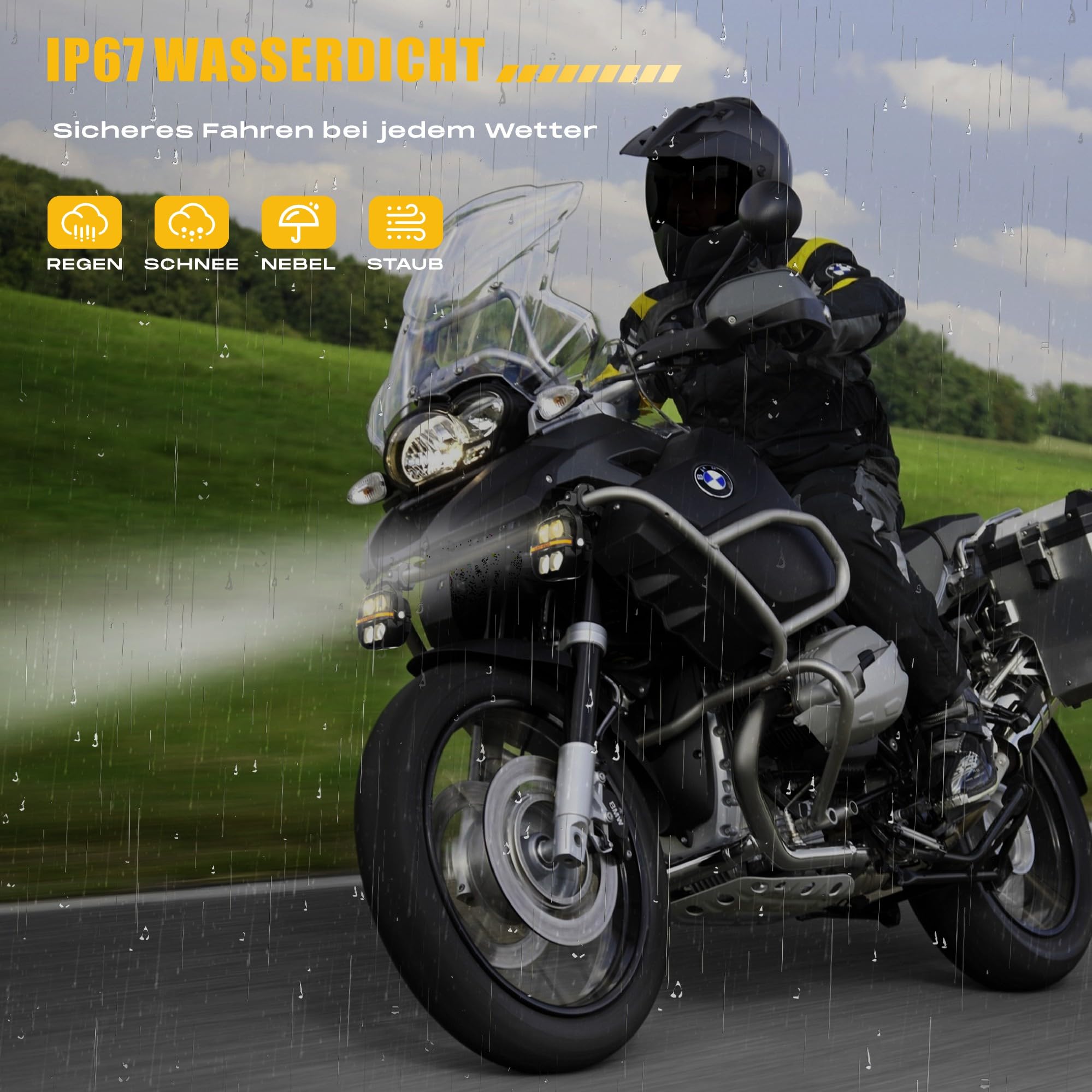 Future Eyes Fari Supplementari Moto, 180W 17500LM Faretti LED Moto, Fendinebbia Omologati ECE E57, Luci LED con Abbagliante e Fendinebbia, IP67 Impermeabile