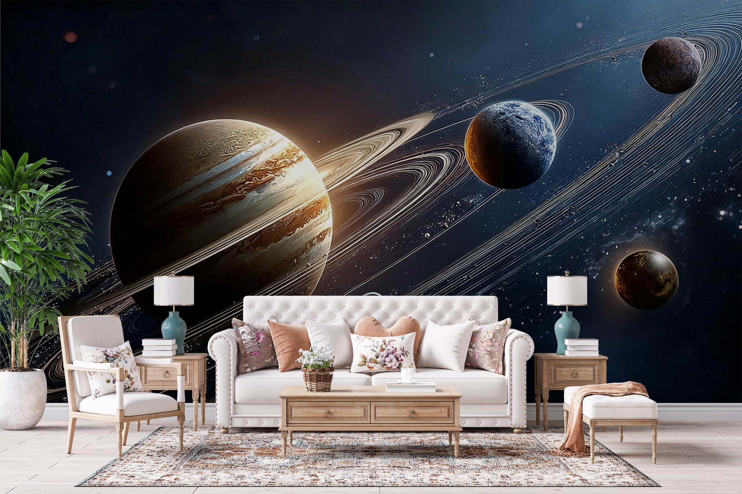 Papier peint panoramique espace univers 3D peinture murale chic