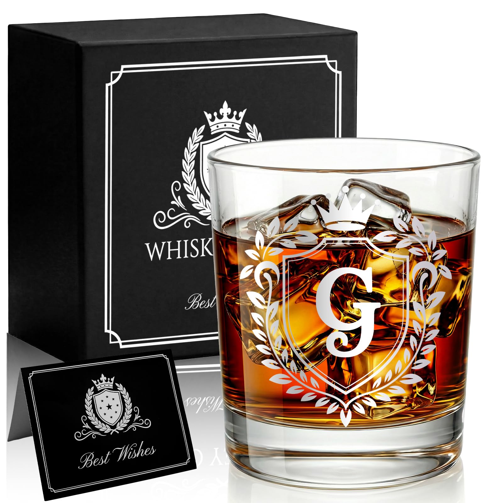 JEKUGOT Personalised Whiskey Glass Set, Personalised Gifts for Men, 10 oz Engraved Whisky Glass Gift, Birthday Gifts for Men, Dad, Friend, Boyfriend, Father's Day, Scotch Bourbon Drinkers (G)