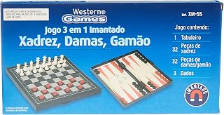 Jogo 3 x 1 Imantado Xadrez Dama e Gamão Western Marrom