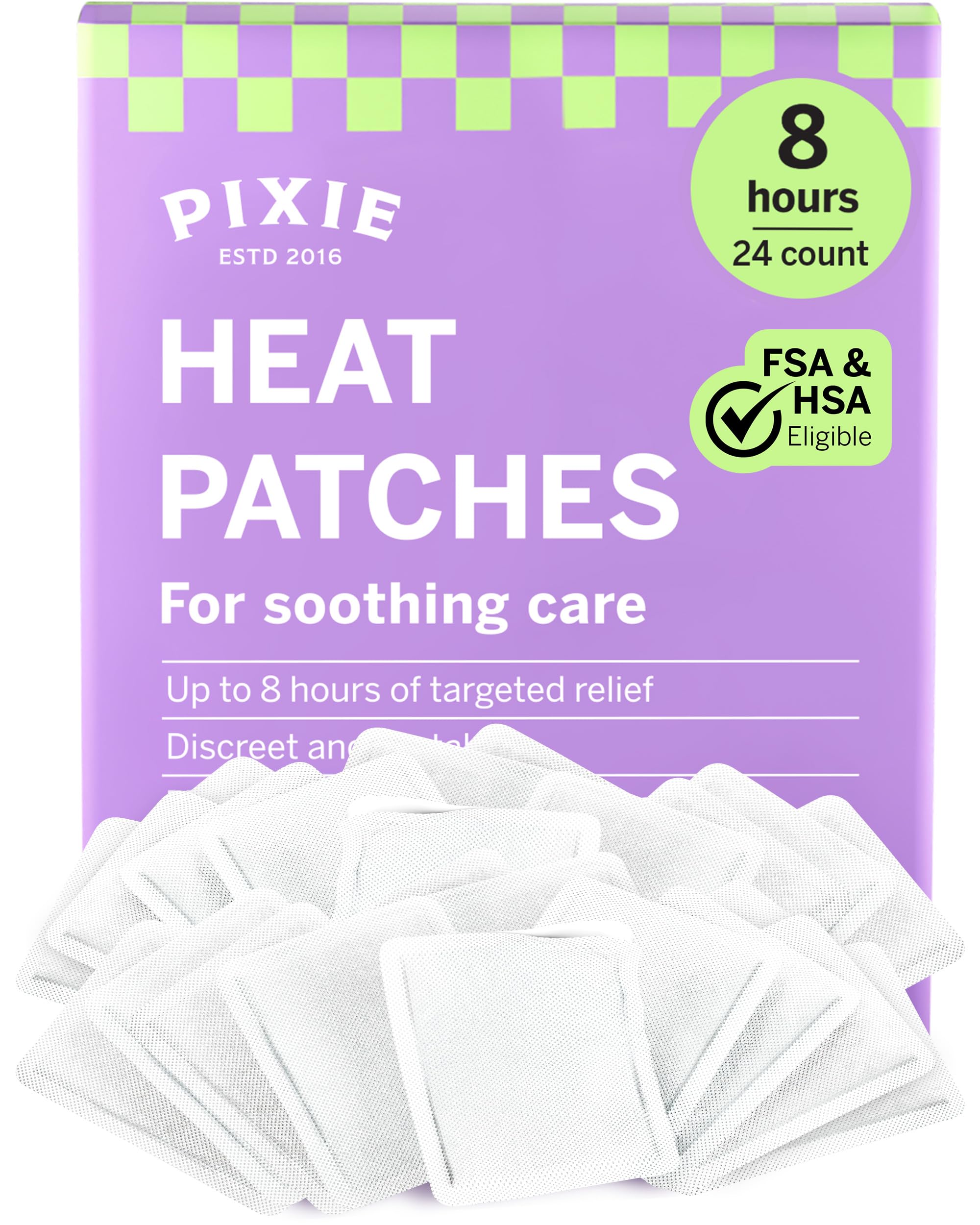 Pixie Heating Pad - Disposable Up to 8 Hours of Warming Comfort – Air-Activated Body Warmers – Slim, Discreet External Heat Pads (24 Count)