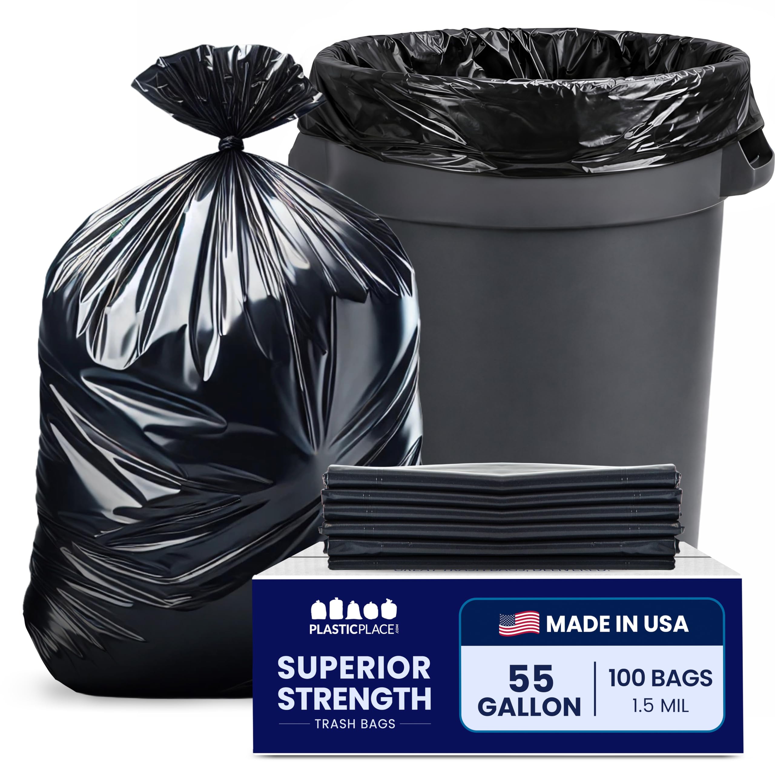 Plasticplace - Sacchetti per rifiuti da 55 galloni │ 1,5 mil │ rivestimenti per bidoni della spazzatura compatibili Rubbermaid® │ 100 cm x 100 cm