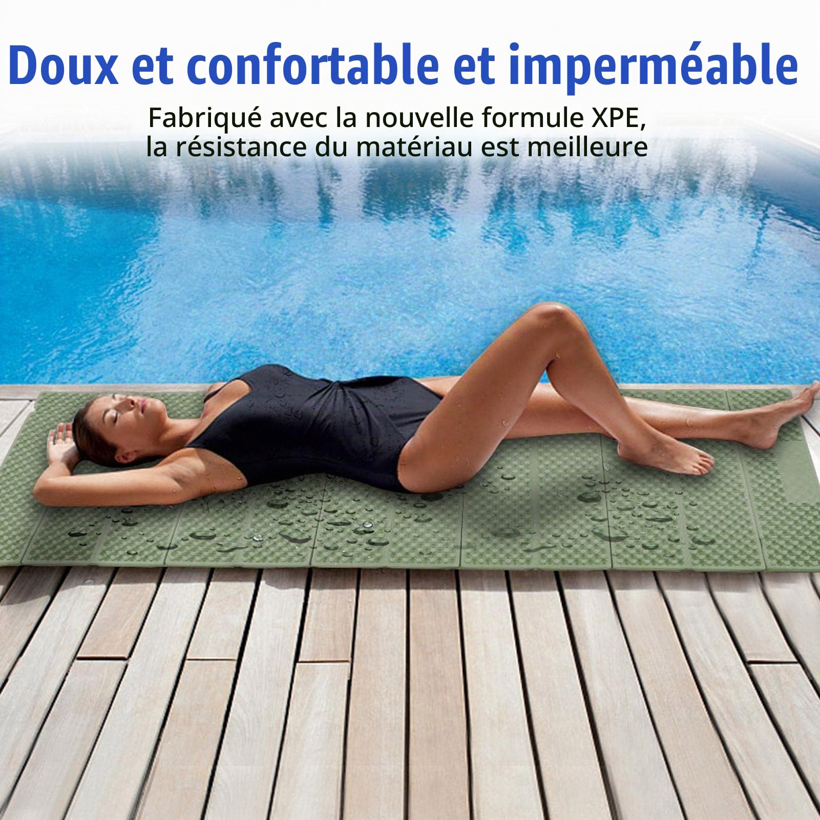Akozon Tapis de camping en mousse de plein air pliable - Matelas imperméable - Tapis de plage pliable ultra léger - Pour le yoga, le camping, les pique-niques