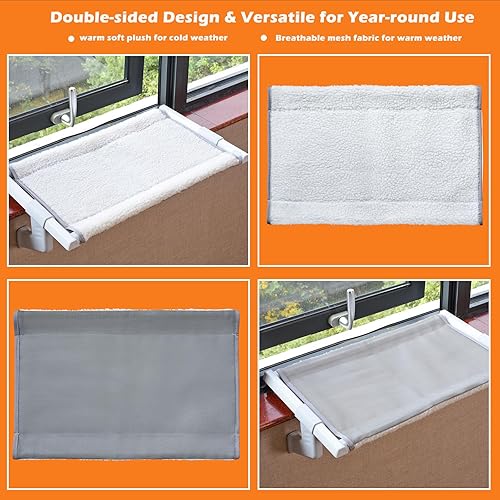 Miniatura 6 de Doemtio Percha de ventana para gatos grandes en interiores, hamaca de ventana de gato con ajuste deslizante de un solo paso con 2 fundas de tela,