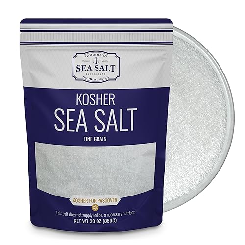 Sal kosher de grano fino, reemplazo fino para sal de mesa, no yodada y natural para cocteleras de mesa, bolsa de 30 onzas