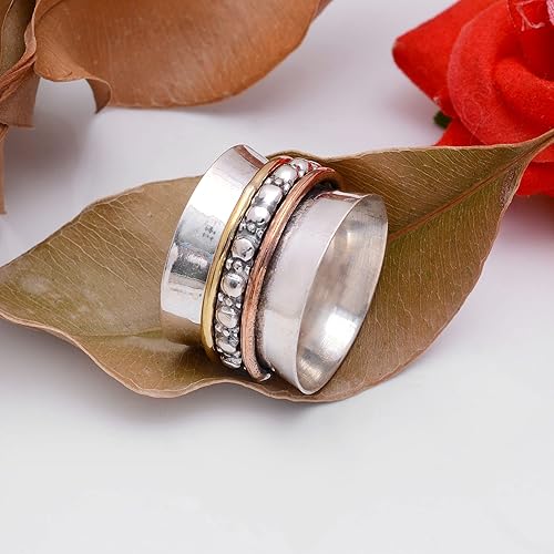 Miniatura 2 de Veracity Jewelry Sterling Silver Fidget Ring Spinner Ring Anxiety Relieving Rings For Unisex Meditation Thumb Worry Healing Birthday Promise Band