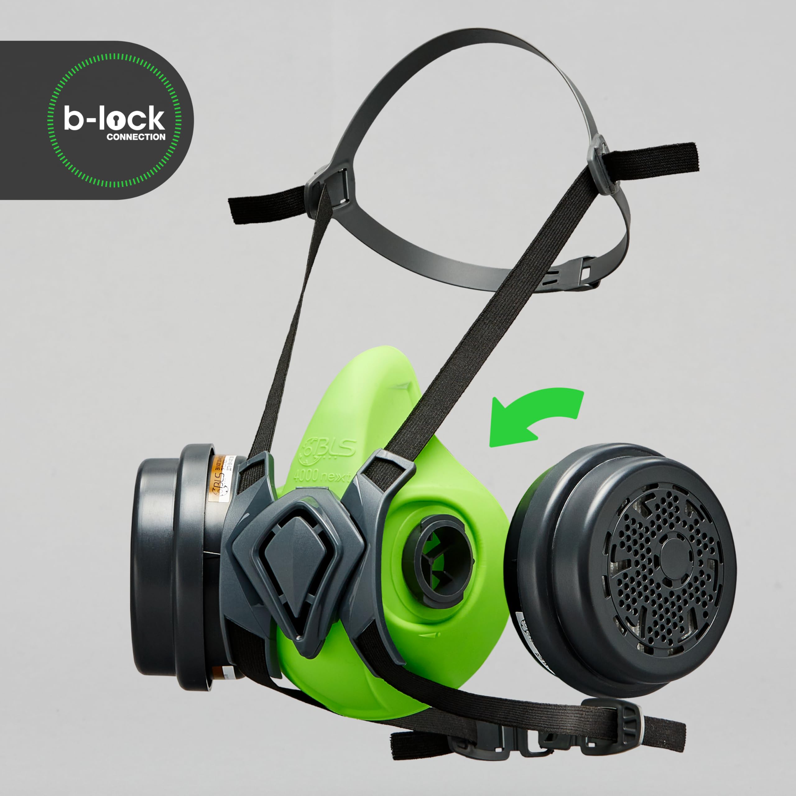 BLS 4600next A2P3 R D Semimaschera Protettiva in Silicone e 2 Filtri Sostituibili 221 A2P3 con Attacco a Baionetta b-lock. Per Gas/Vapori, Polveri, Verniciatura, Stuccatura e Solventi