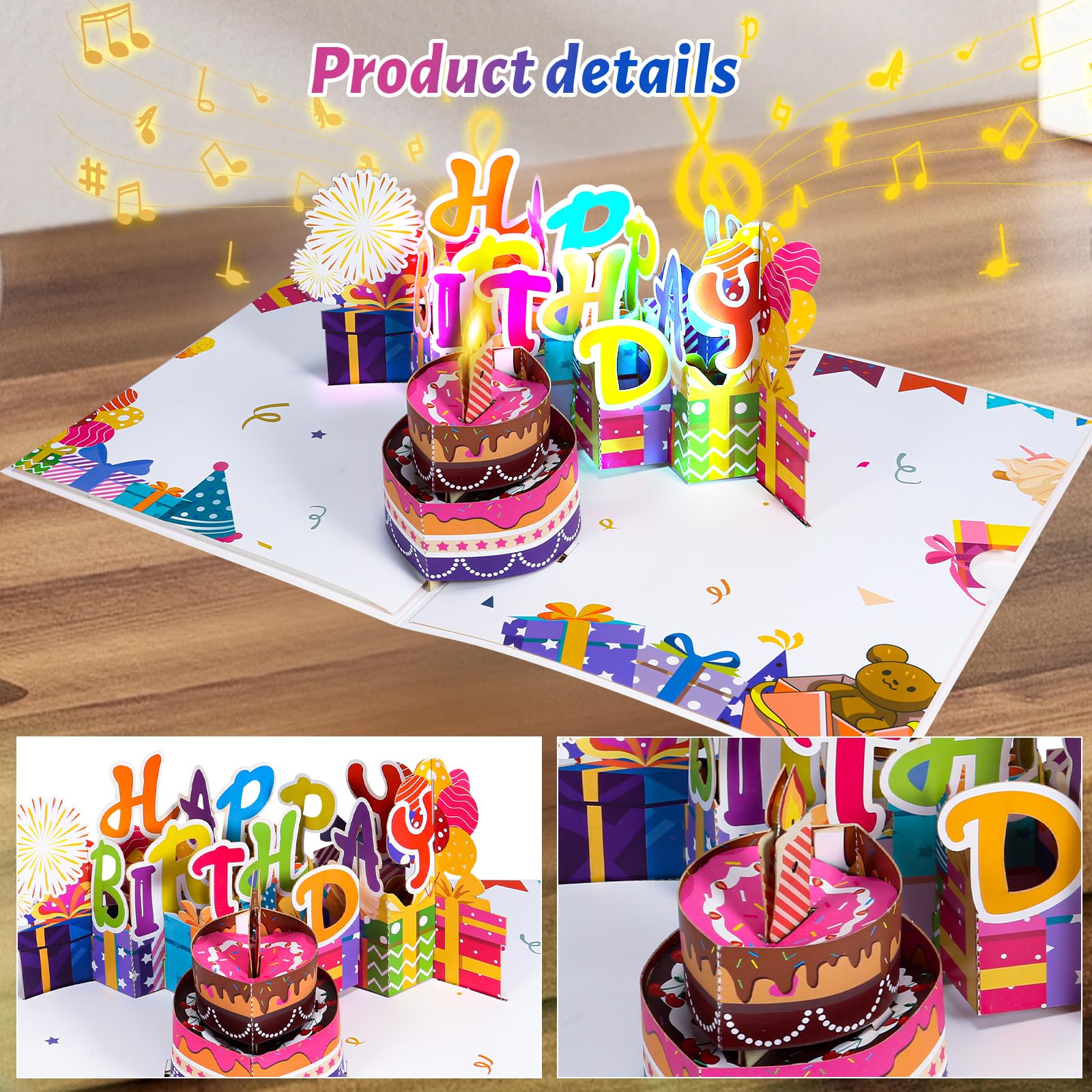 Musical Birthday Cards3D PopUp Cards Blowable LED Light Candle Cake Music Happy Birthday Card Postcards Greeting Cards for Women Man Mom Wife Husband Boy Girl Friend Kids product thumbnail 4
