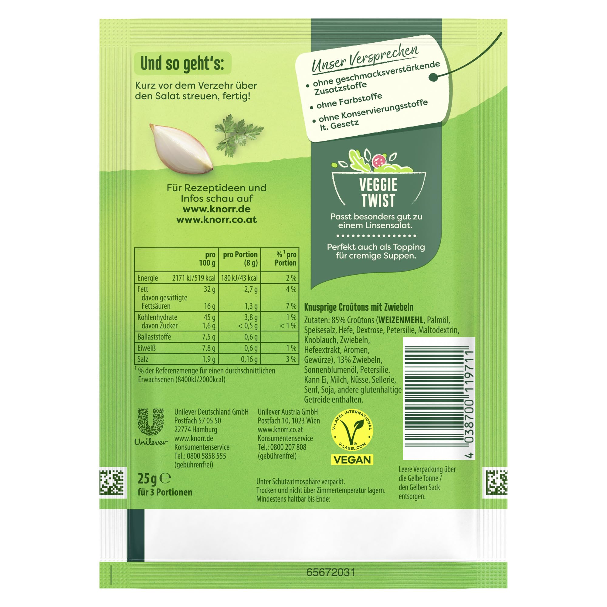 Knorr Croutinos mit Zwiebeln Salatkrönung, für einen leckeren Salat 25 g