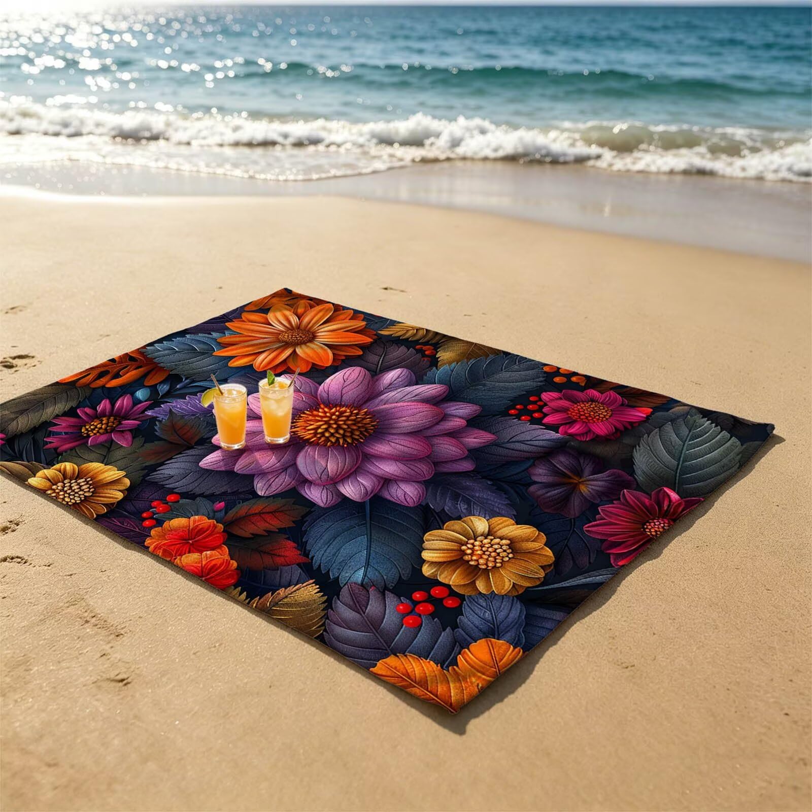 Flor Toalla Playa 220 x 160 Resistente a la Arena Secado rápido Ligero, Toalla Playa Grande 160x220cm Suave Cómodo como Gym Yoga Sauna Toallas Baño Grandes Exterior Travel Essentials Planta XTLS-1173