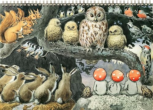 Calendario de pared 2026 [12 páginas de 8 x 12 pulgadas] Ilustración de libro para niños pequeños del bosque vintage