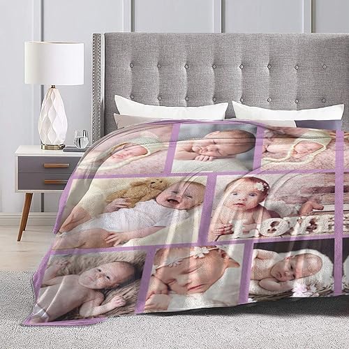 Vista 21 de Manta personalizada con fotos, texto, manta personalizada de franela, manta de fotos personalizada para bebé, madre, padre, amigos, regalo