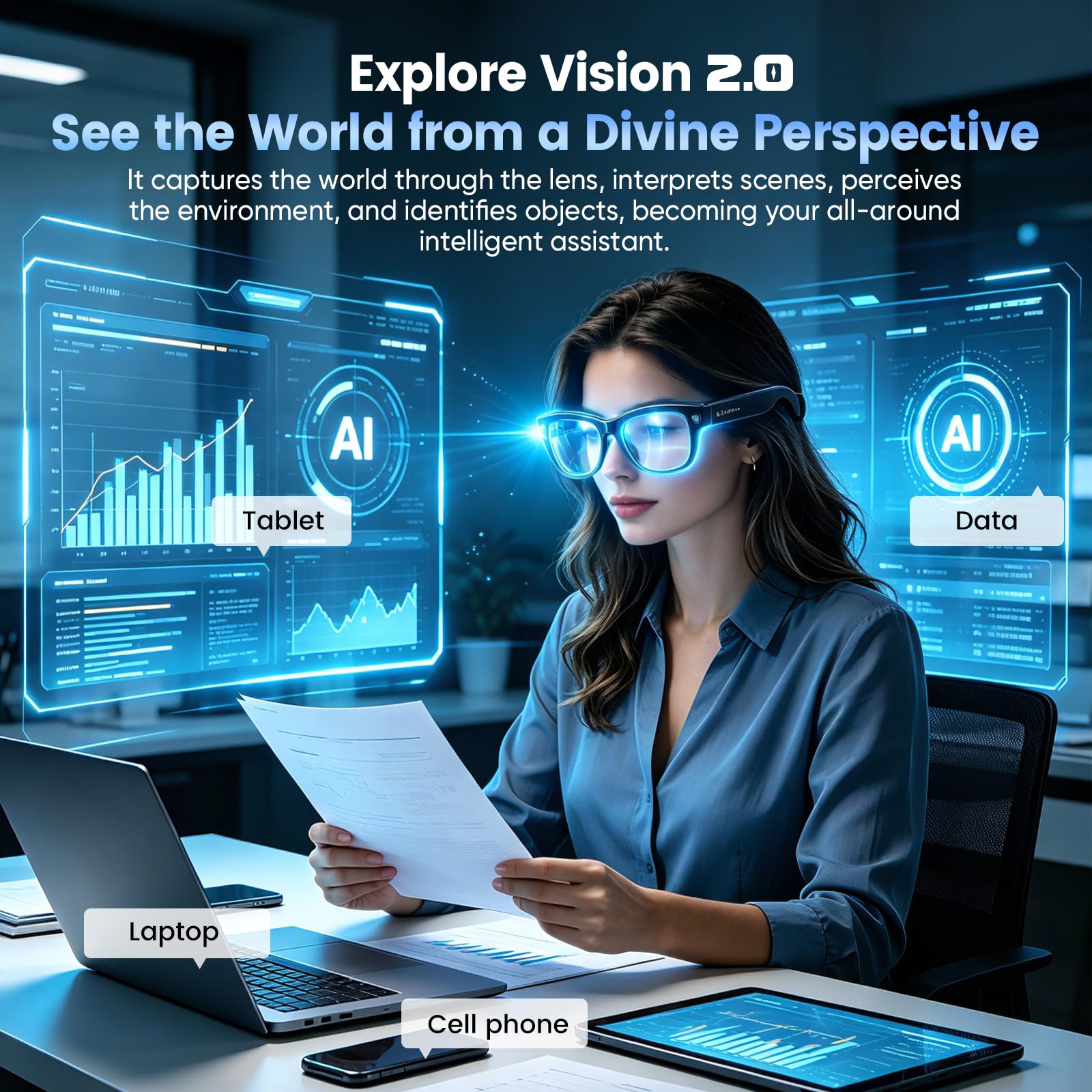 AI Smart Glasses, gafas con cámara 1200P HD con sonido abierto y batería de 24 horas, gafas AI con control por voz y diseño antiescaldaduras para tomar fotos, videoconferencias, disfrutar de la música