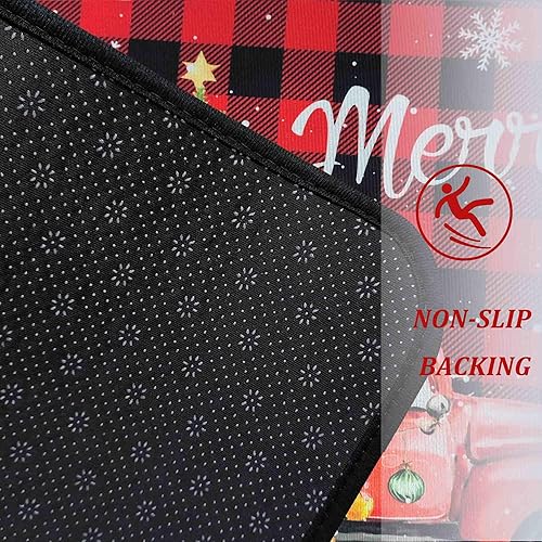 Miniatura 6 de Juego de 2 alfombras y tapetes de cocina de Navidad con diseño de camión rojo a cuadros de búfalo, gnomos de árbol de Navidad, nieve, invierno,