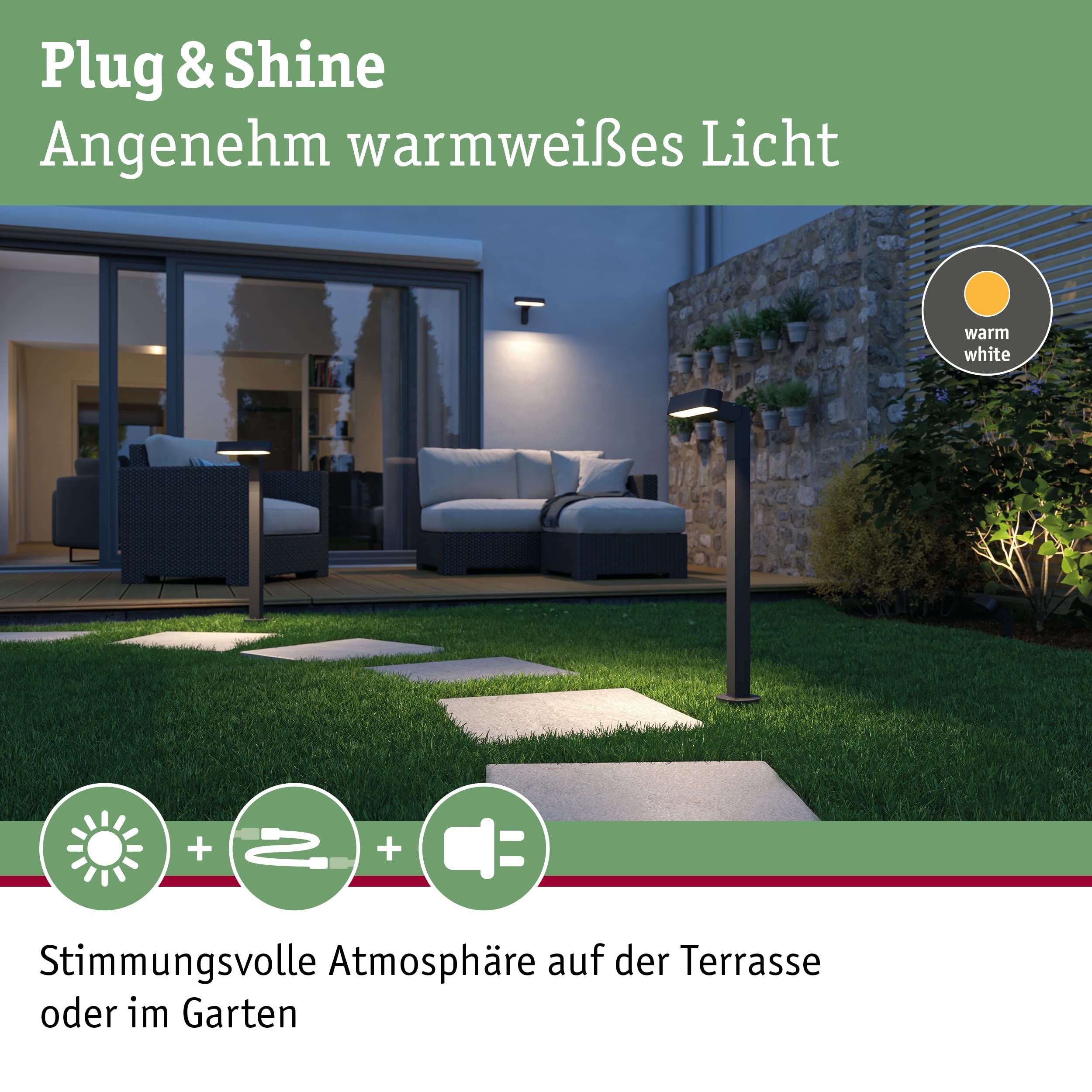 Paulmann 94546 Plug & Shine LED oprawa zewnętrzna Plug & Shine oprawa słupkowa Ito pozioma IP65 1x6 Watt ściemn. antracyt, metal, tw. szt. 3000 K