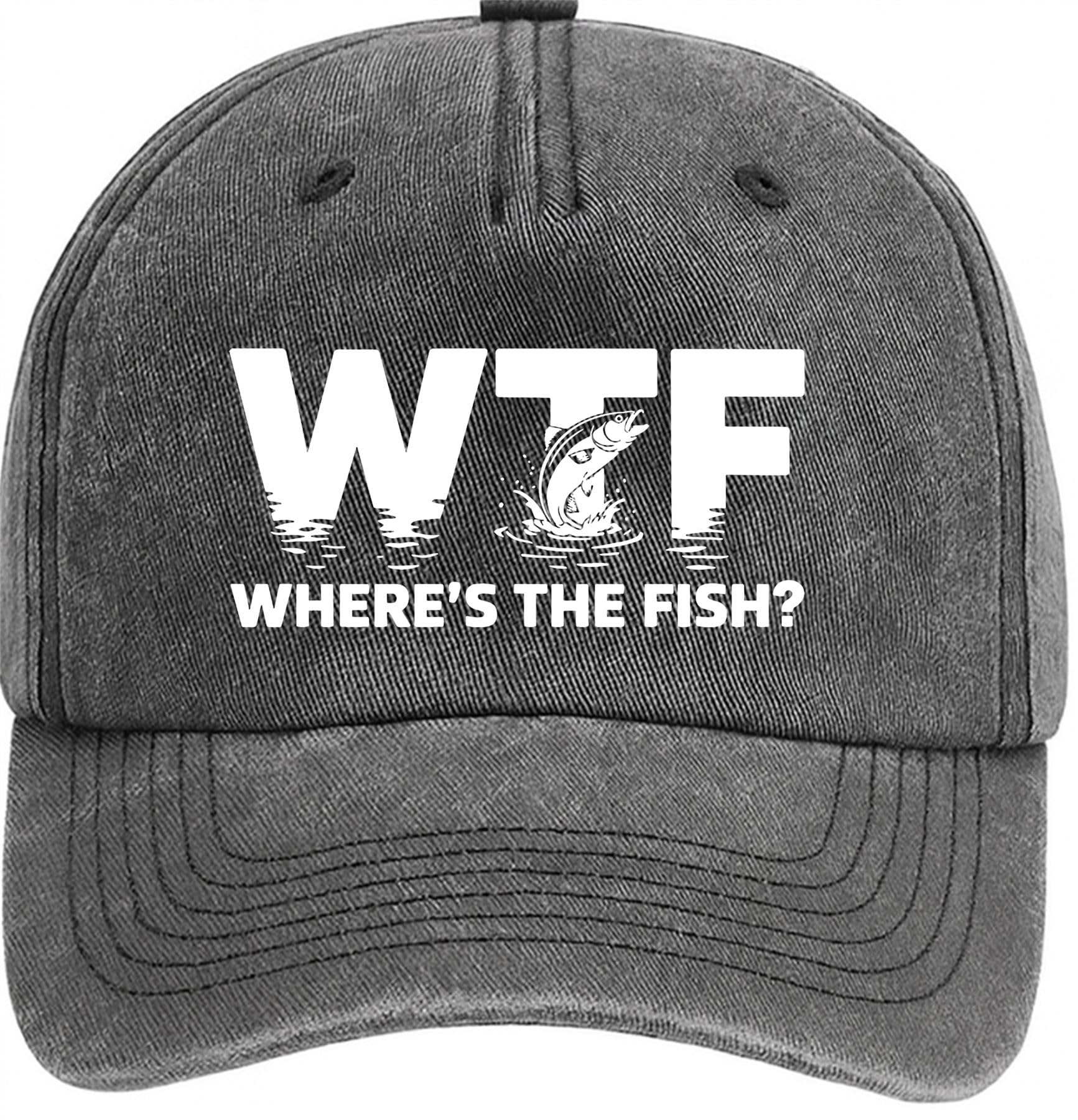 WTF Where's The Fish Vintage Baseball Cap - Fishing Hat (Black)