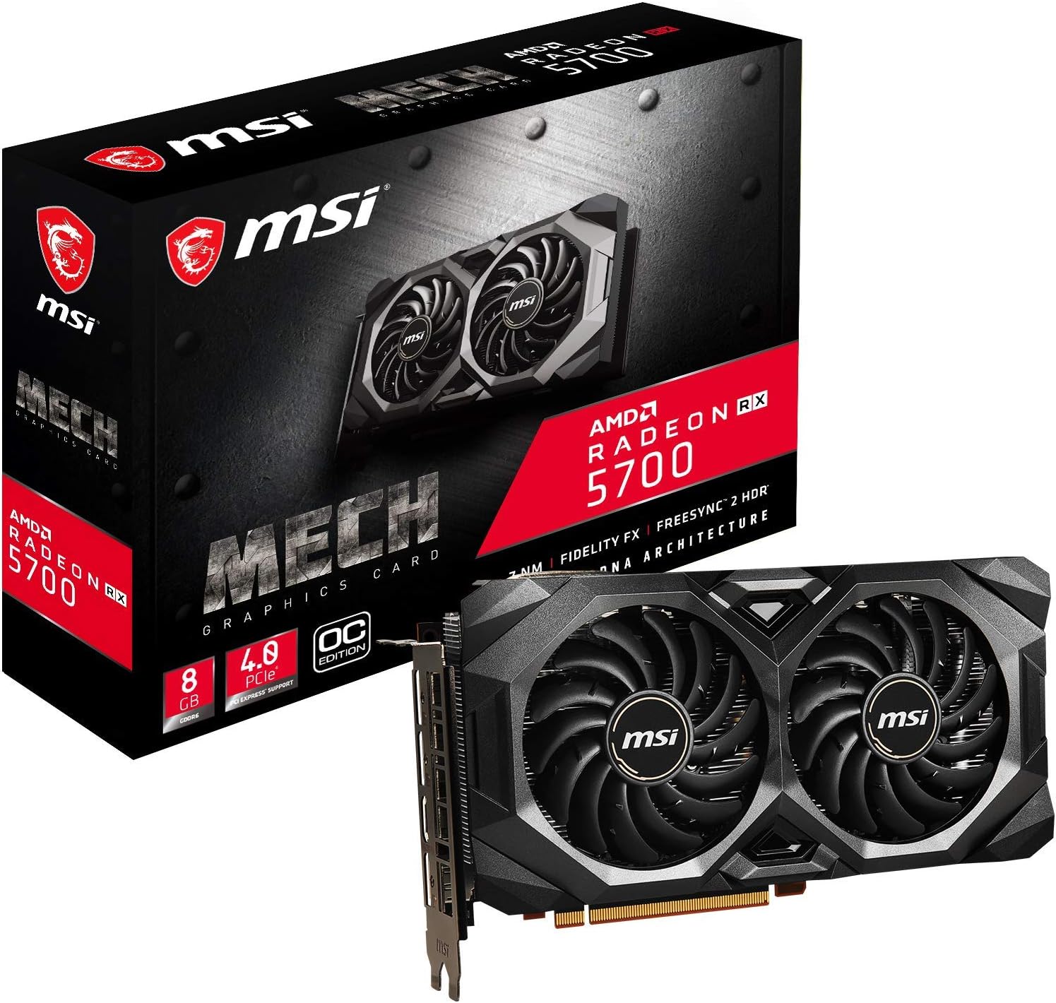 MSI RADEON RX 5700 MECH OC Graphics Card '8GB GDDR6, 1750Hz, AMD NAVI 10 XL GPU, 3x DisplayPort, HDMI, Dual Fan Cooling System'