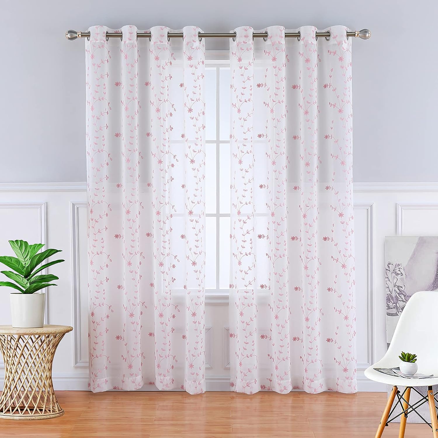 GlowSol Pink Voile Curtains for Girls Room Living Room