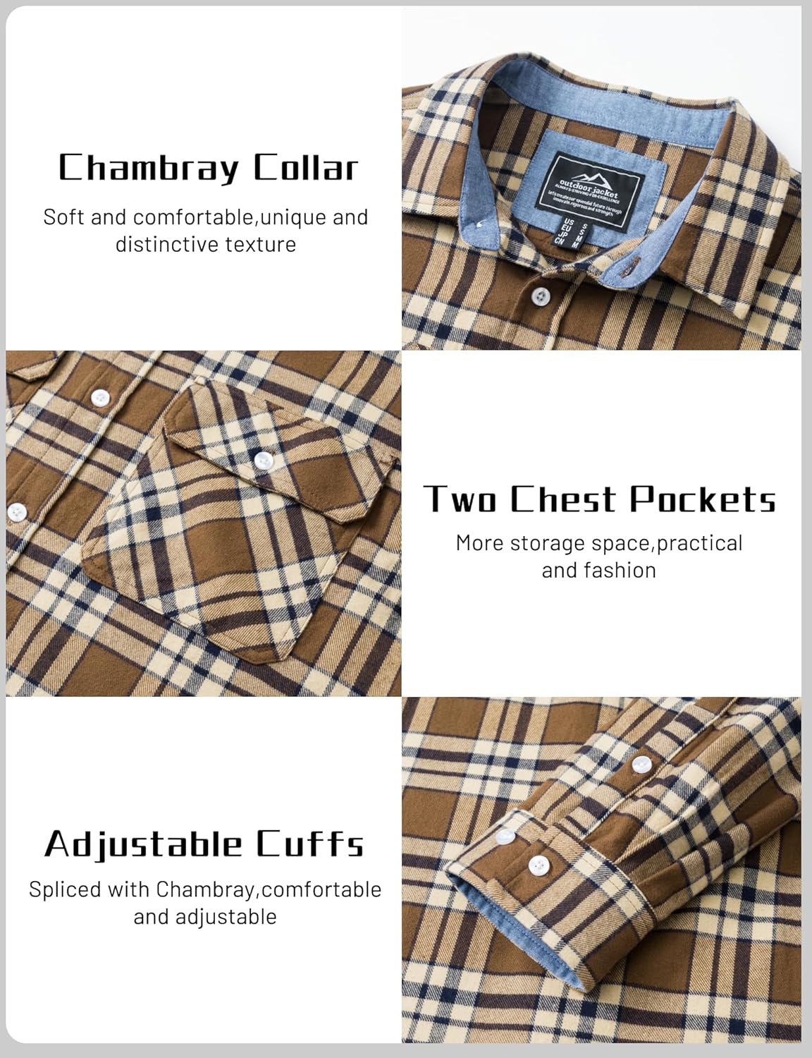 TACVASEN Mens Flannel Shirt Long Sleeve Plaid Shirts Cotton Lightweight Casual Button Down Work Shirt with 2 Pockets - Image 6