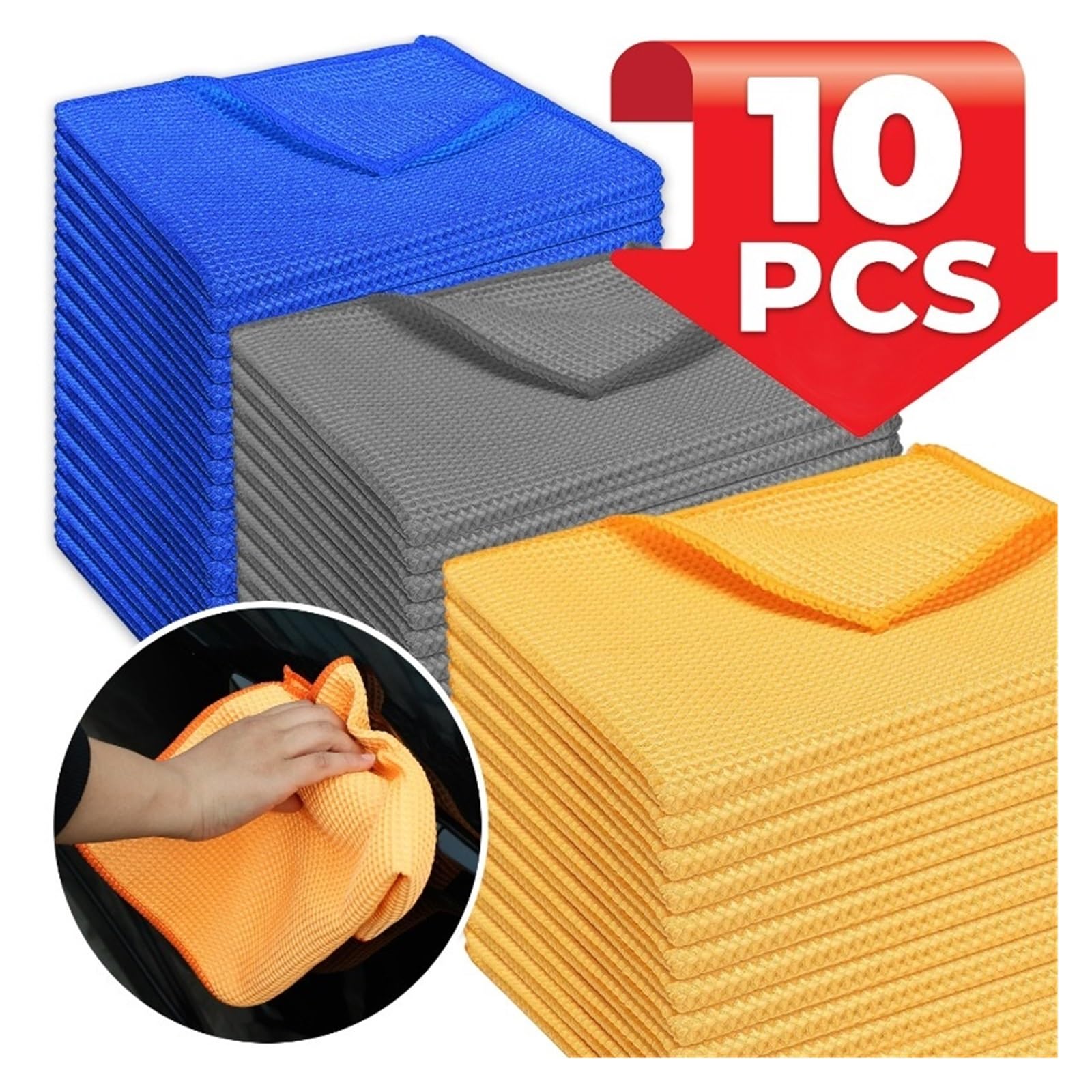 Premium Microfiber Car Wash Towel - Super Absorbent Waffle Weave Detailing Cloth for Care Household Cleaning Blue 38x38cm — view 2