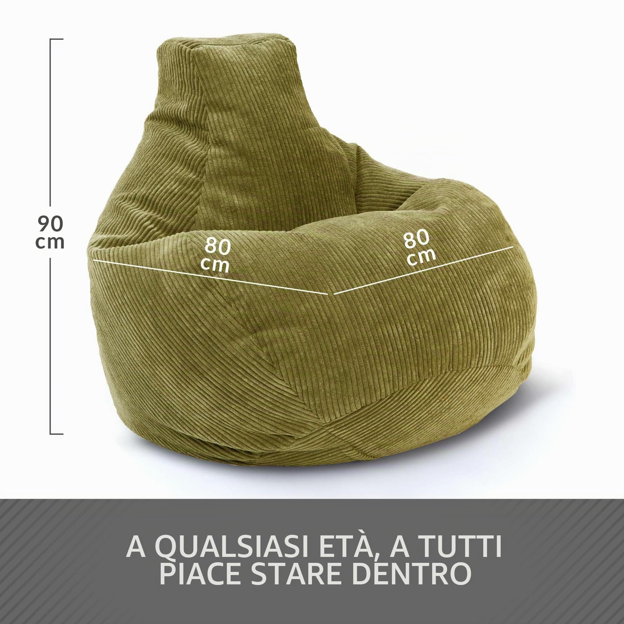 Green Bean© Beanbag con schienale 80x80x90cm - Sedia da gioco con imbottitura 230L in tessuto a coste - Cuscino da pavimento Bean Bag Lounge Chair Relax Poltrona Gamer Gaming Chair Verde