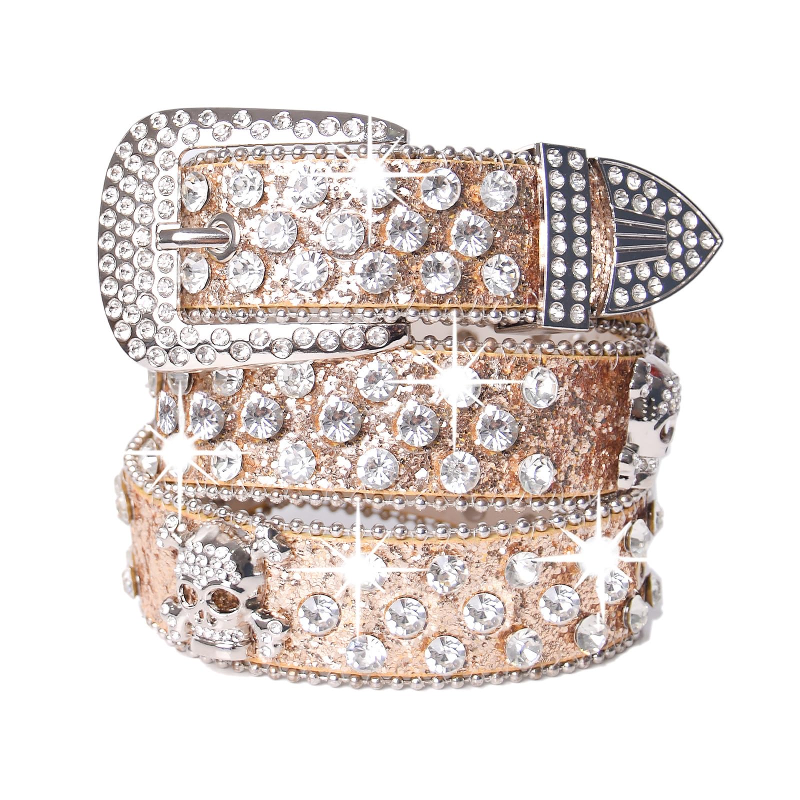 MICFENY Sparkling Rhinestones Waistband Punk Design Belt Unisex Fashion Accessory PU Leather Sash Comforable
