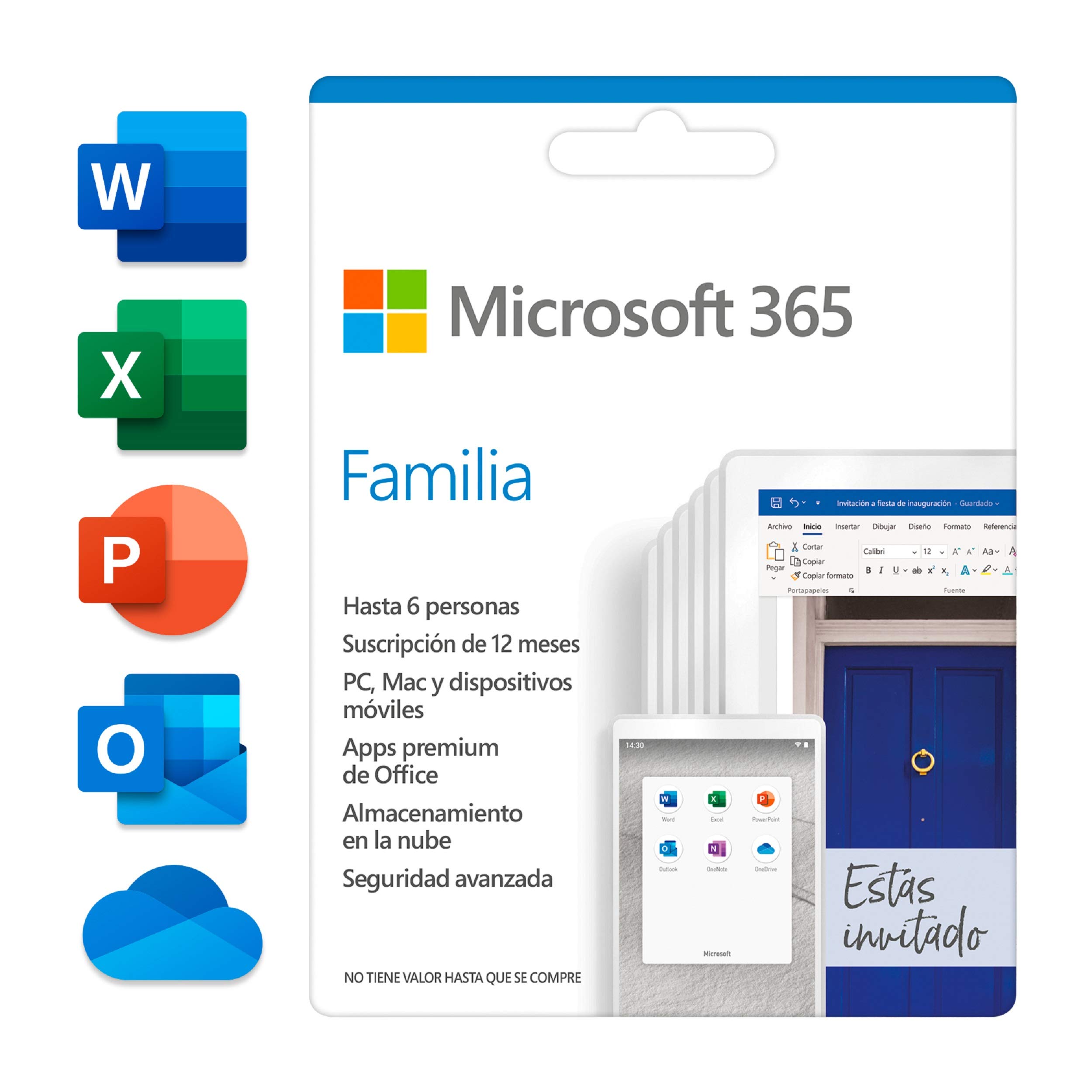 Microsoft 365 Familia | Suscripción anual | Para 6 PCs o Macs, 6 tabletas incluyendo iPad, Android, o Windows, además de 6 teléfonos | Box