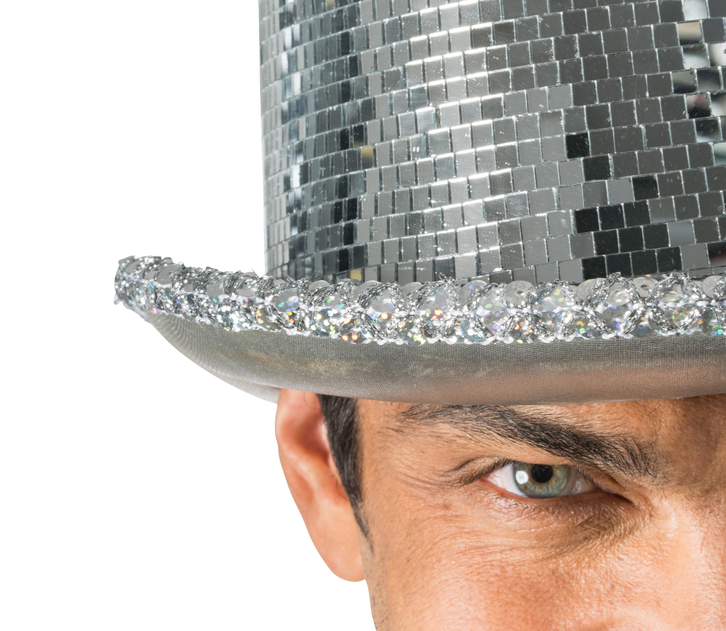 Chaks - Sombrero de copa, sombrero con purpurina de bola de discoteca | Sombrero de espejos para festivales y fiestas, sombrero de copa plateado con plaquitas de espejo, complemento para disfraces