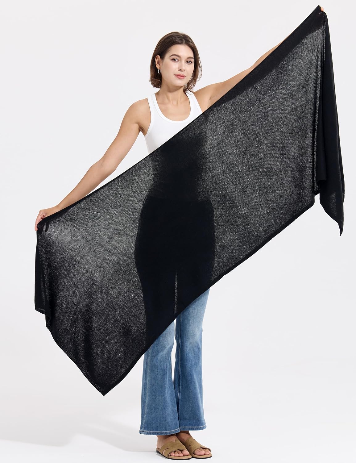 Chic Cashmere Wool Blend Wrap for Women Plane Travel Shawl Scarf Pashmina Stole for Wayfarer on Beach 87"x28"