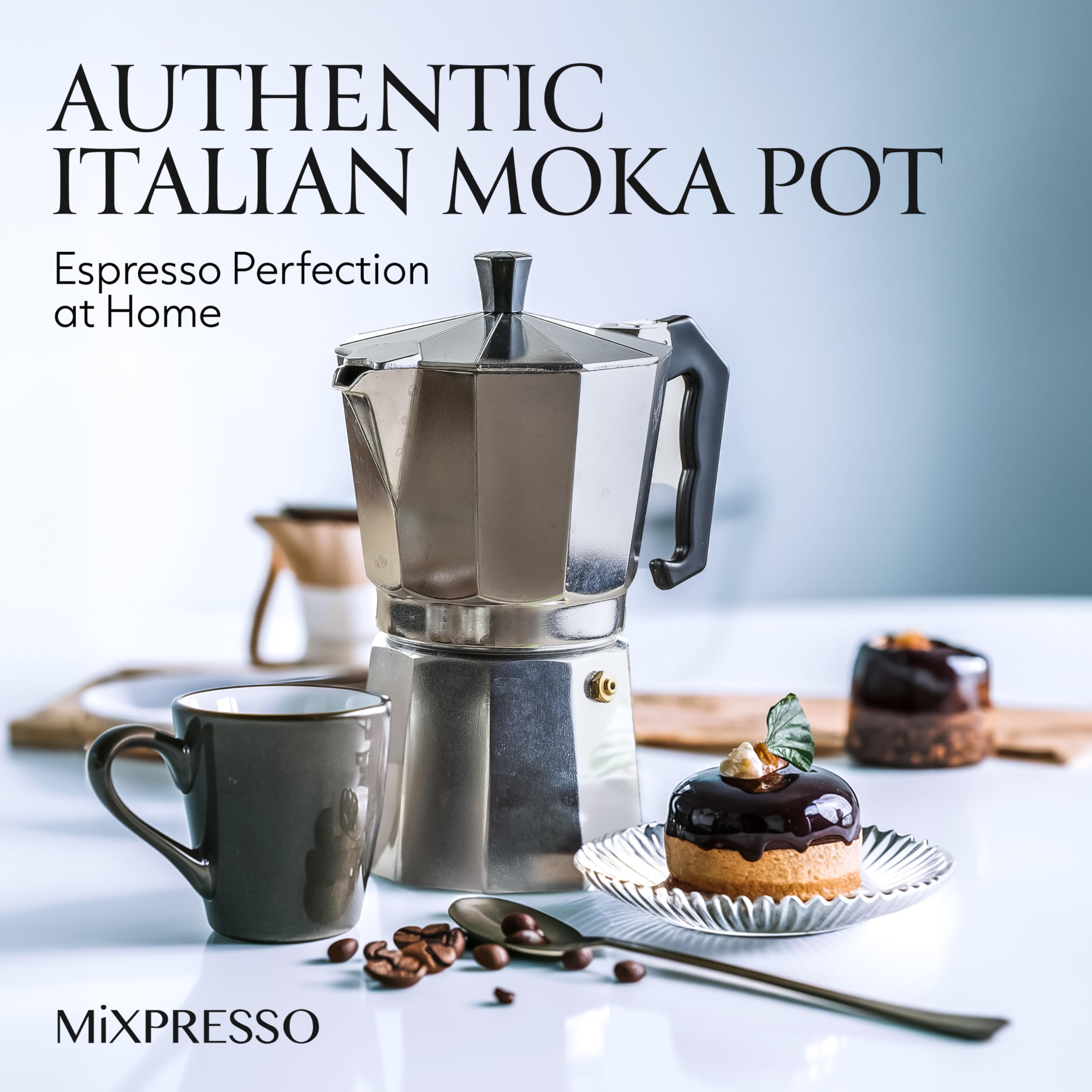 Mixpresso Cafetera de aluminio para 6 tazas, cafetera Moka Pot para preparar café italiano y cubano, cafetera italiana clásica, cafetera espresso Greca, cafetera de camping de 10 onzas