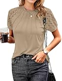 Work Shirts for Women Business Casual Blouses Pleated Lace Short Sleeve Tops Dressy Casual Outfits Summer Tshirts