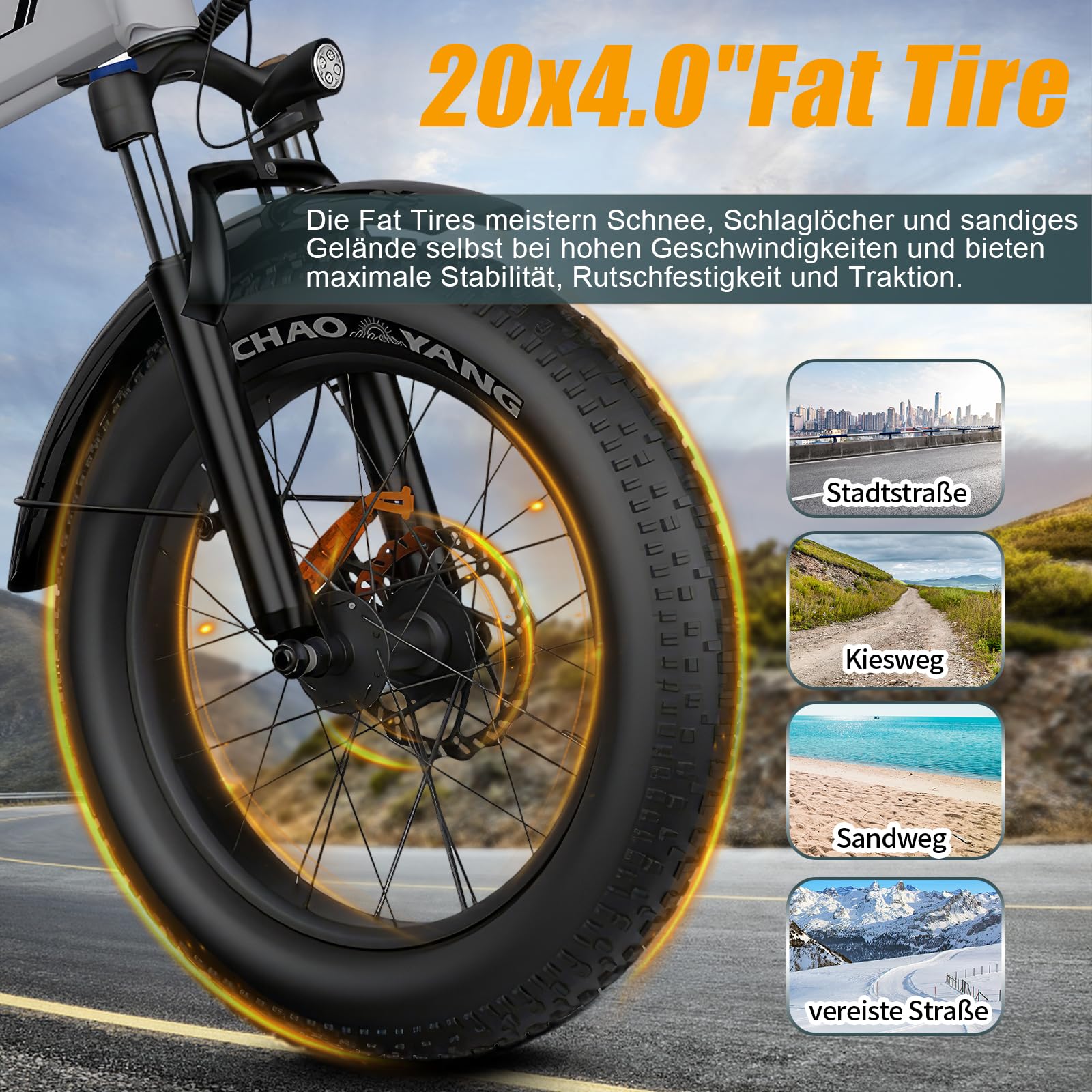 Z20 Plus E-Bike Klapprad, 20 * 4.0 Fatbike mit 48V 16,5Ah Akku, 250W Motor, 100Nm Drehmoment, 7-Gang Getriebe, Reichweite bis zu 120km, All Terrain E Bike für Herren Damen