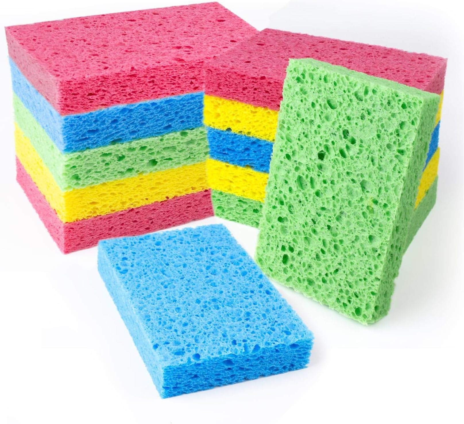 12 Pcs Compressed Cellulose Sponges, Non Scratch Kitchen Washing Up Sponge Bulk for Dish Washing, 4 Colors Reusable