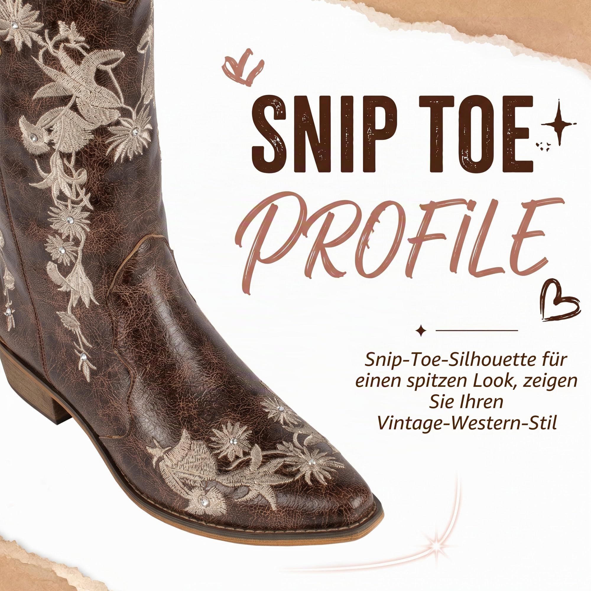 SheSole Cowboystiefel Damen Westernstiefel mit Blockabsatz Sommer Cowgirl Stiefel Schuhe