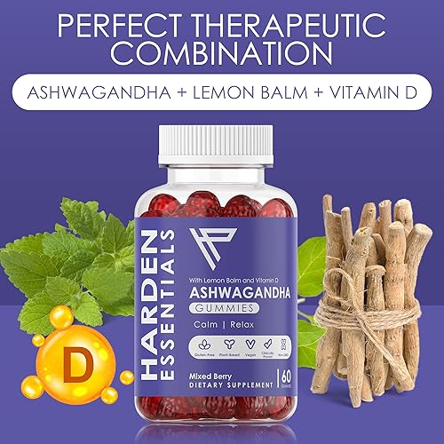 Miniatura 4 de Gomitas Ashwagandha KSM-66 con bálsamo de limón y vitamina D (fuerza máxima de 750 mg por gomita), veganas a base de hierbas y sin gluten,