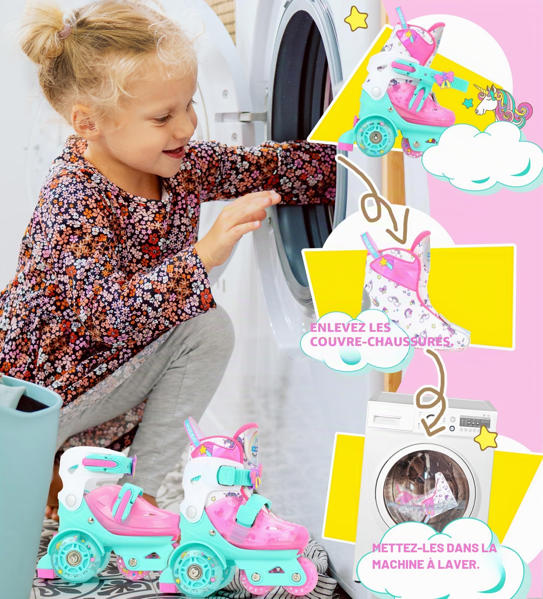 Patins à roulettes Licorne Dinosaure Sirène Patins Ajustable Roller 3 Roues Enfant avec Roues Allumées pour Filles Garçons Débutants Cadeau Noël d'anniversaire