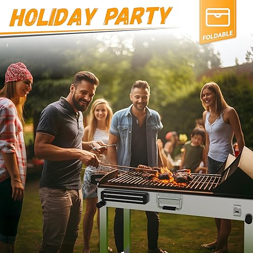 Miniatura 7 de Parrilla de mesa para barbacoa, mesa plegable portátil de acero inoxidable para mesa de preparación al aire libre para parrilla (17 pulgadas o 22