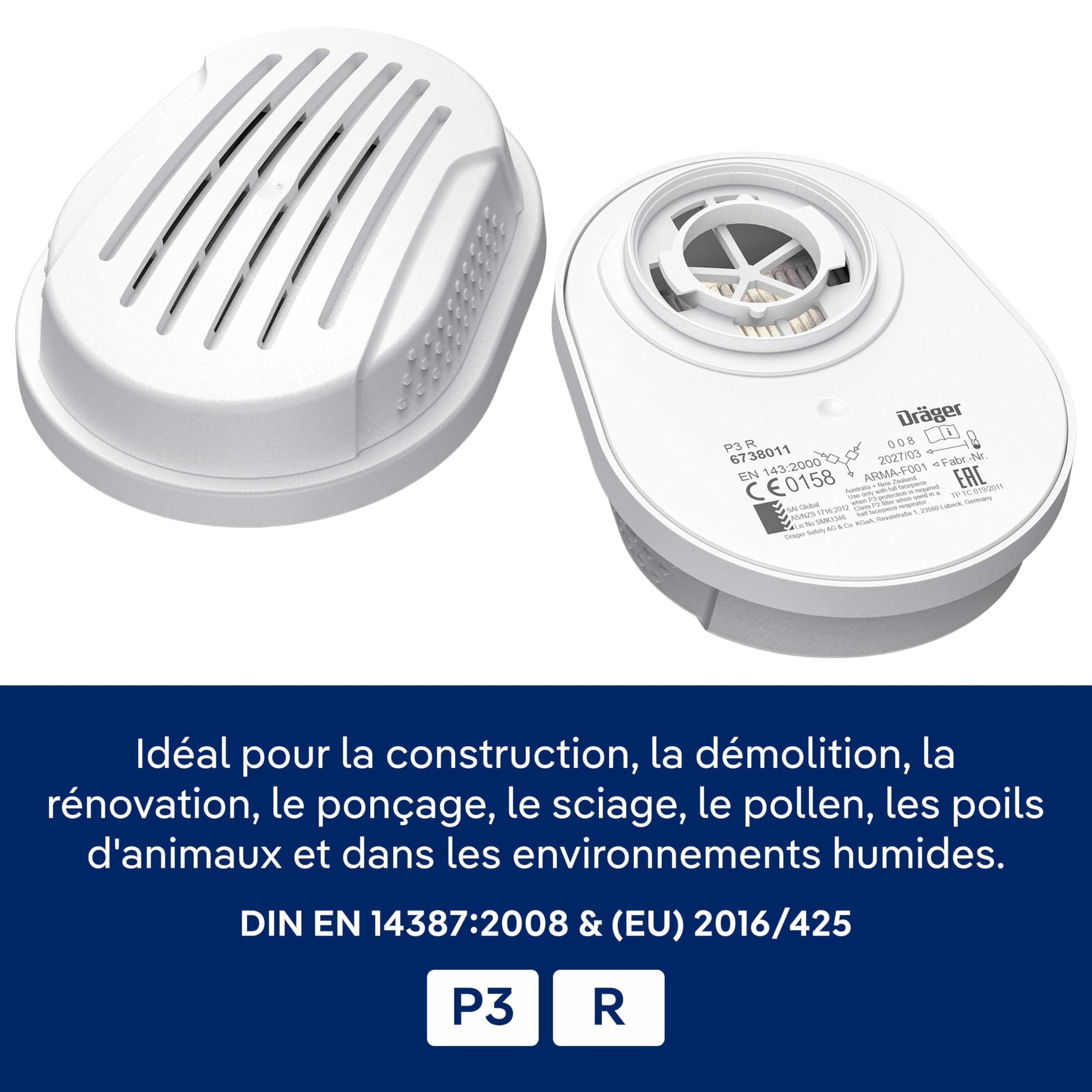Dräger X-plore 3300 Demi-masque poussières-artisanat avec filtres P3 R résistant à l’eau contre des particules fines