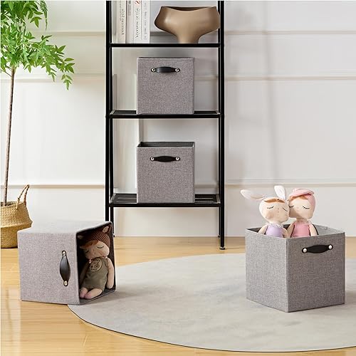 Miniatura 6 de FABINADO Cubos de almacenamiento gruesos, cubo de almacenamiento plegable de 13 pulgadas con asas dobles para estante de almacenamiento cúbico,